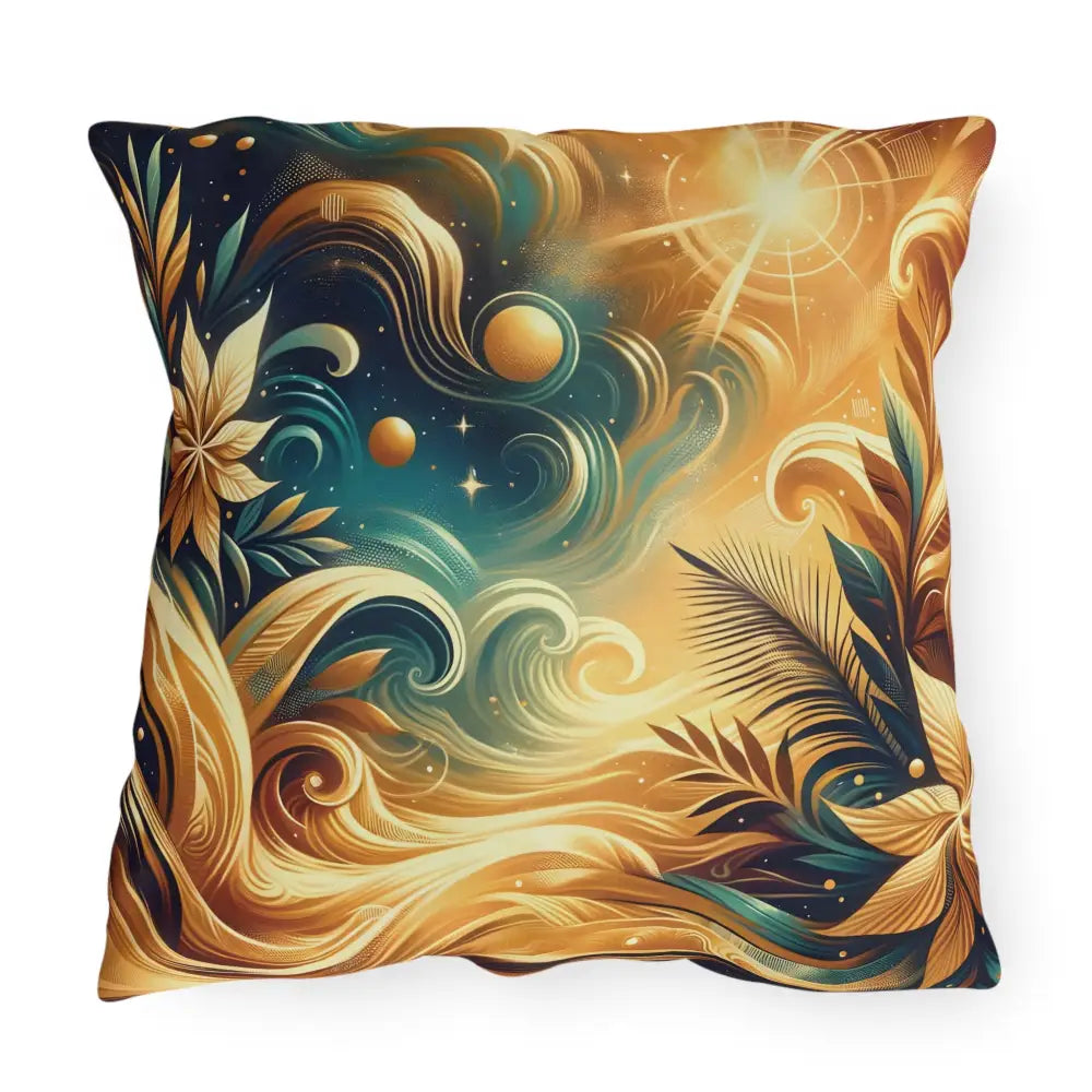 Decorative throw pillow with celestial nebula art for outdoor patio decor