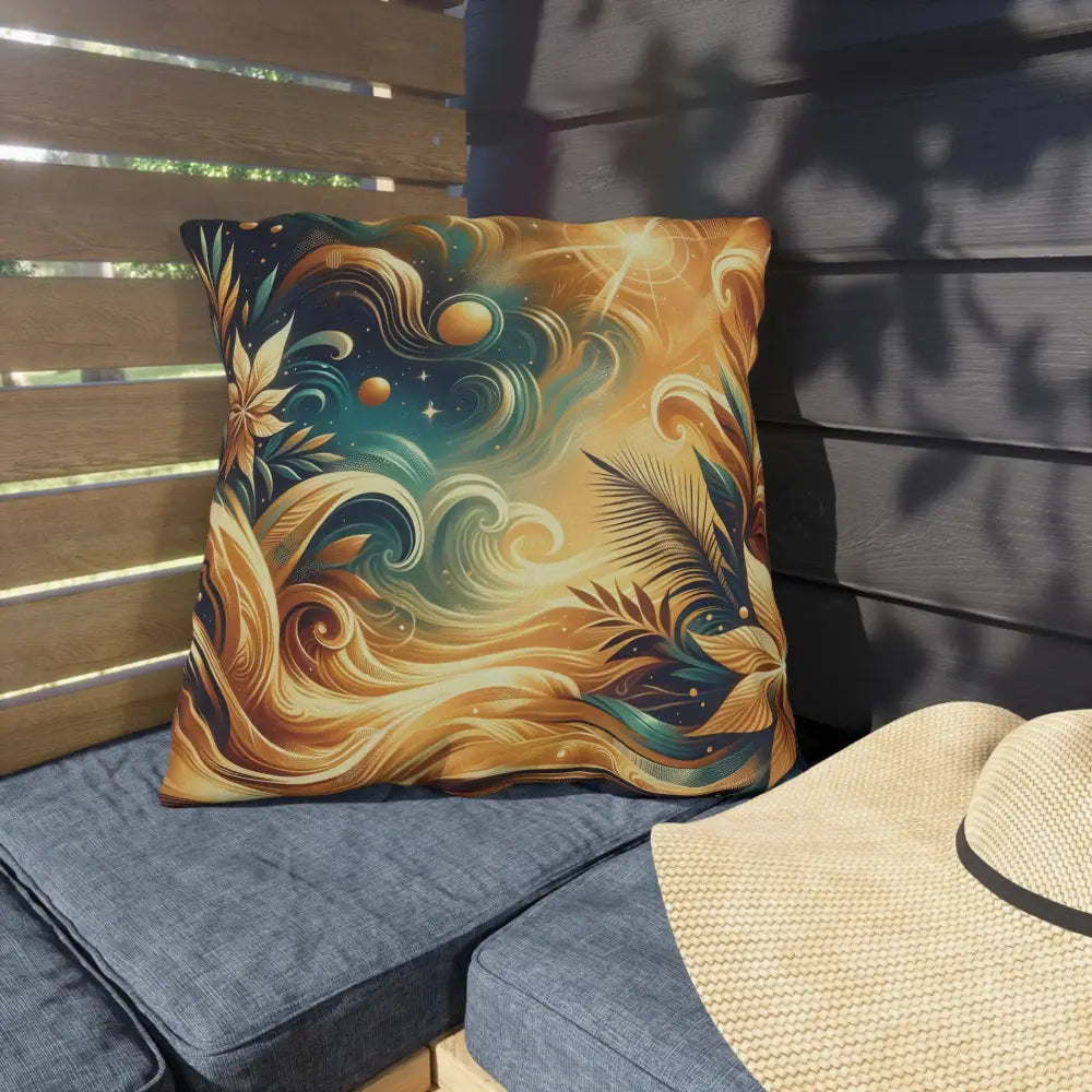 Decorative throw pillow from Outdoor Pillow Nebula Bloom Cascade PixiOnyx Cosmic Patio Cushion