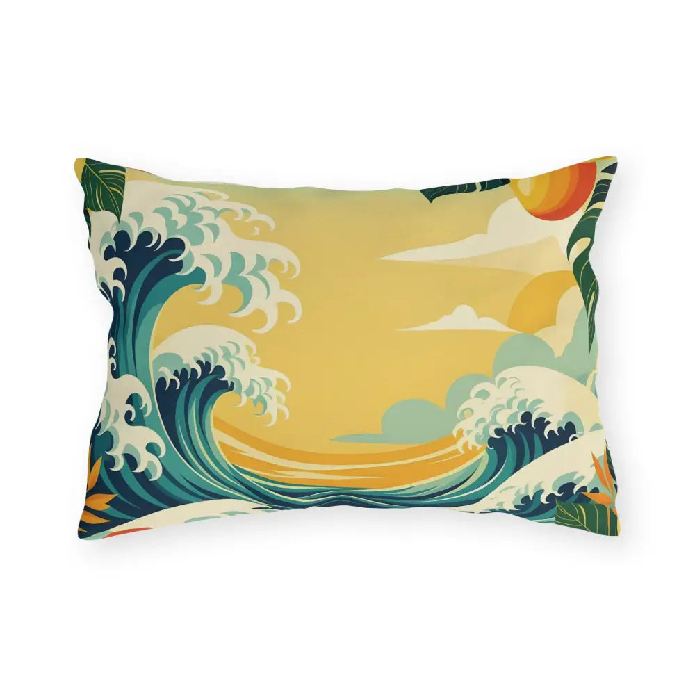Rectangular decorative outdoor pillow with ocean wave design for Tropical Wave PixiOnyx Mango Coast Cushion