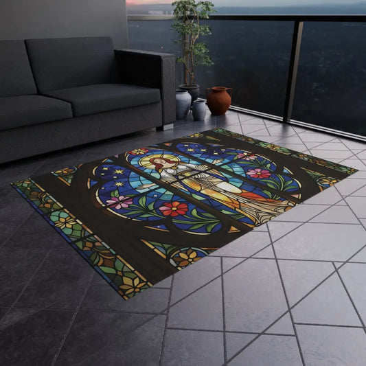 Stained glass angel rug from Divine Radiance Outdoor Rug by PixiOnyx Bohemian Patio