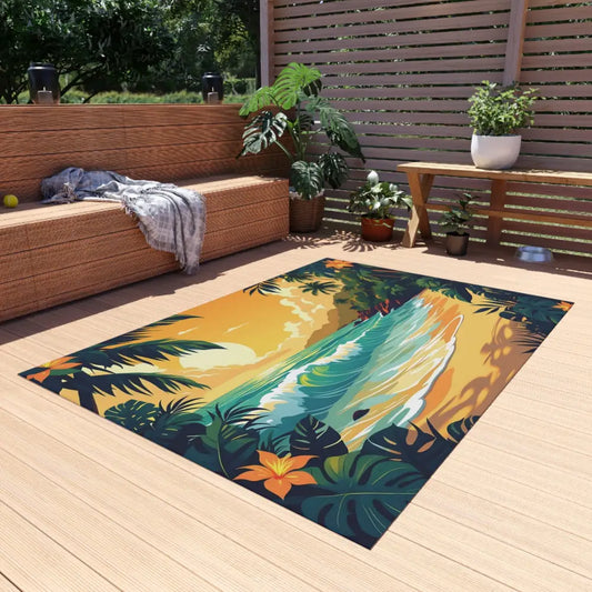 Tropical Beach Scene Rug for Outdoor Spaces, PixiOnyx Island Escape Collection
