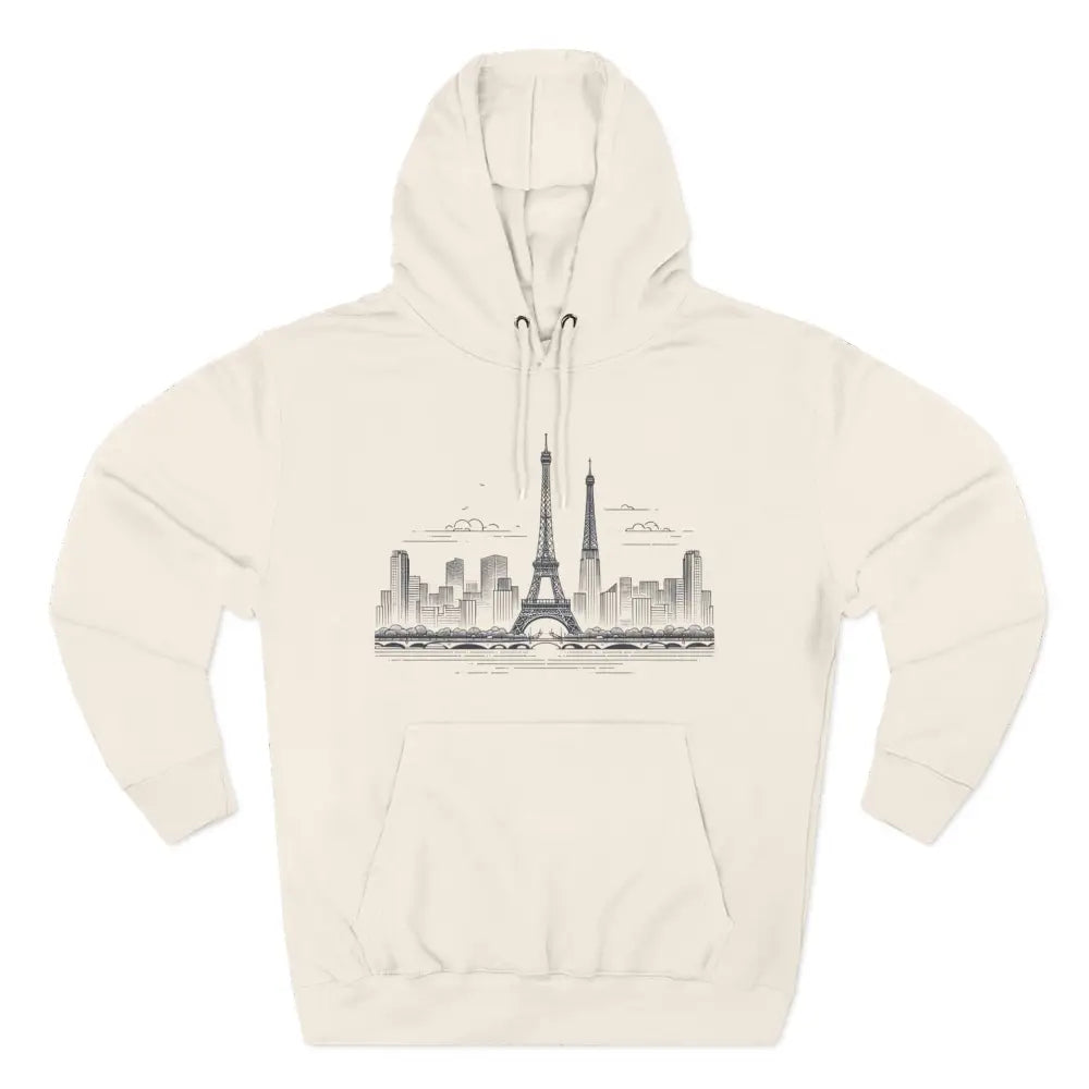 Off-white Paris Skyline fleece hoodie with Eiffel Tower sketch and kangaroo pouch pocket
