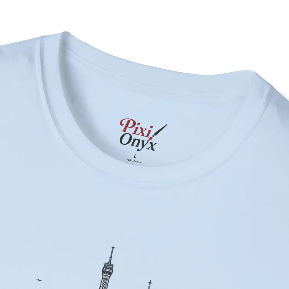 White crewneck t-shirt with ribbed collar retains and shoulder tape stabilizes for comfort