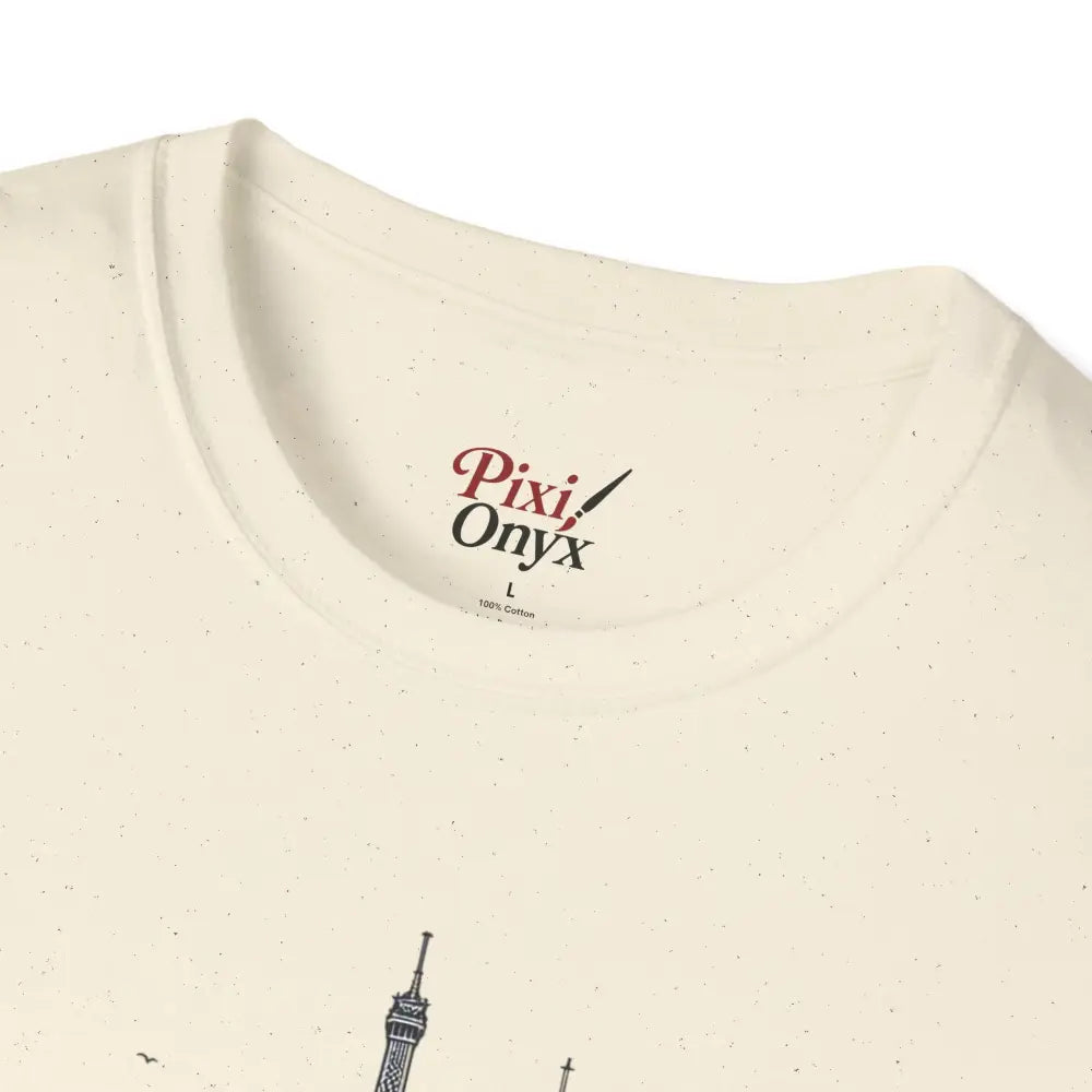 Cream-colored crew-neck T-shirt with ribbed collar retains, shoulder tape stabilizes, Gnaftis House flat design