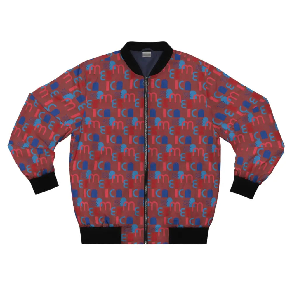 Patriot Pattern Men’s Bomber Jacket in Maroon with Americana Abstract Design