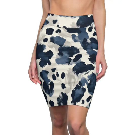 Blue and white patterned pencil skirt from PixiOnyx Navy Abstract Bloom collection