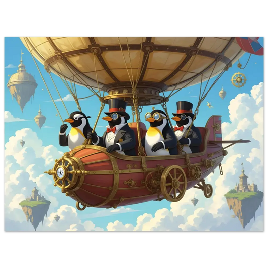Steampunk Penguin Airship from Penguin Zeppelin Society Poster Dapper Flight Club