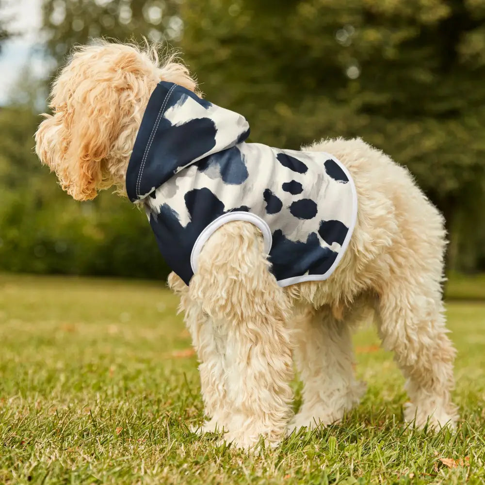 Dog in Navy Splash Pattern Cow-Print Hoodie from PixiOnyx Bold Petwear