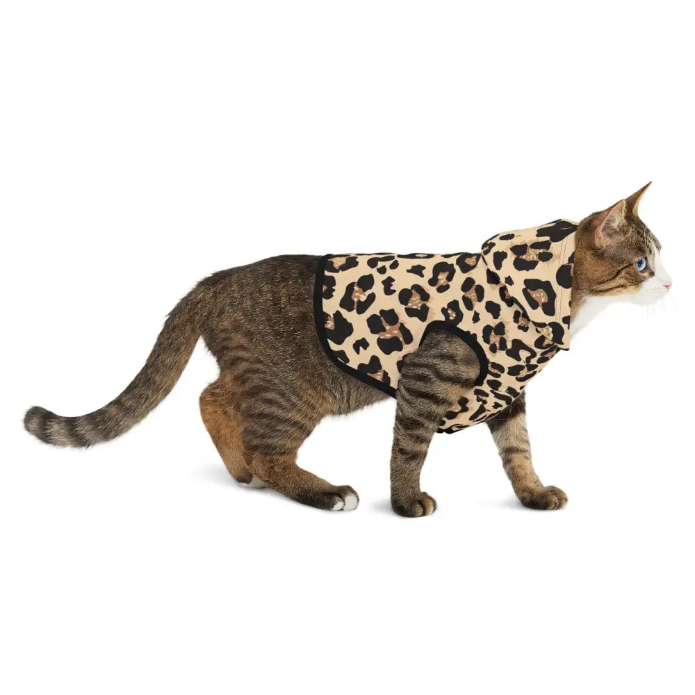 Tabby cat wearing leopard print Pet Hoodie Wild Leopard Swagger PixiOnyx Luxe Creaturewear