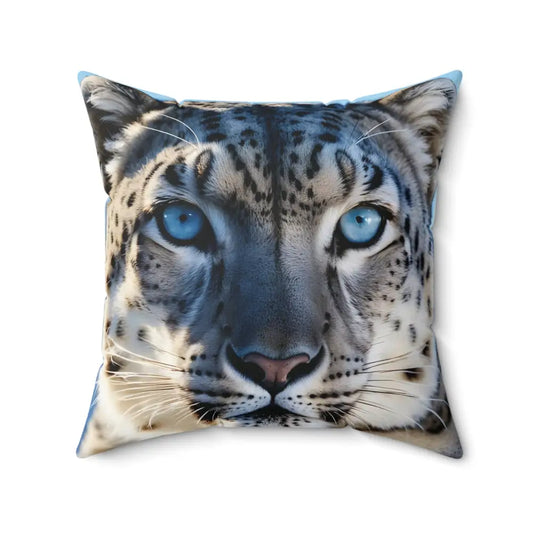 Snow leopard face pillow from Pillow Glacier Gaze PixiOnyx Frosted Wildscape Cushion