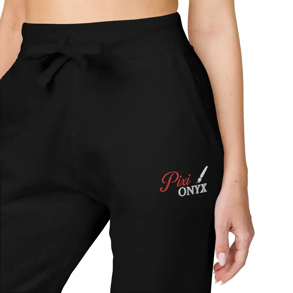 Black PixiOnyx Cozy Unisex fleece sweatpants with drawstring waist for casual comfort
