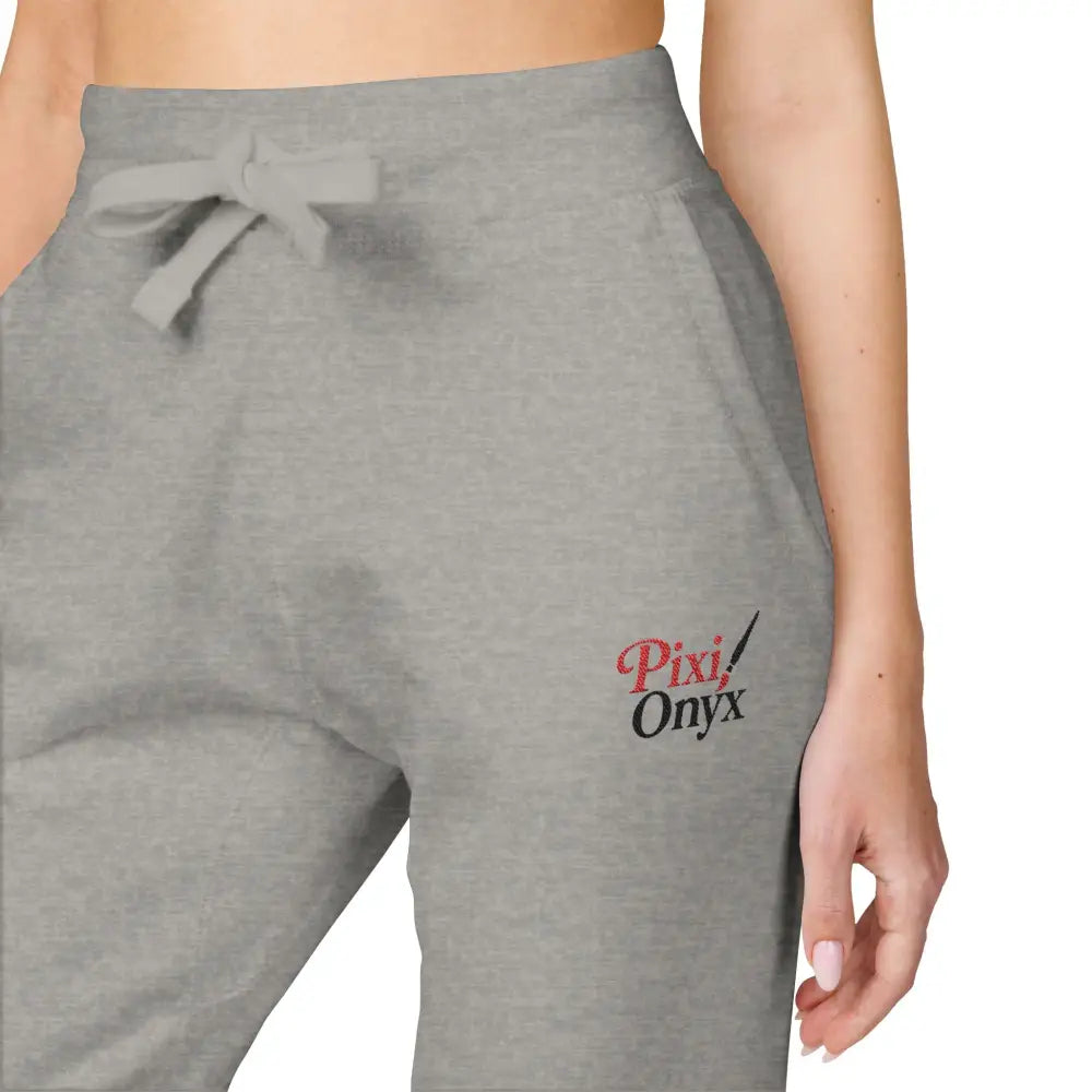Gray unisex fleece sweatpants with drawstring waist from PixiOnyx Cozy Lounge collection