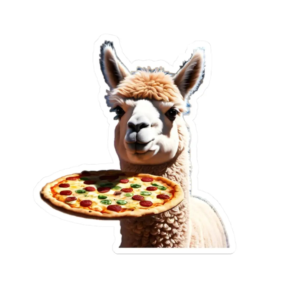 Alpaca holding pizza sticker for Pizza Courier Llama vinyl decal product