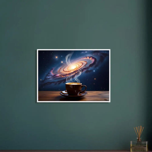 Framed galaxy coffee art on Premium Matte Paper Wooden Framed Poster Cosmic Brew PixiOnyx