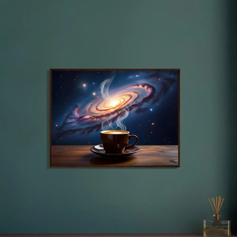 Framed galaxy coffee art on premium matte paper wooden frame for Cosmic Brew PixiOnyx