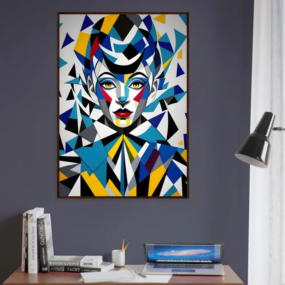 Abstract geometric portrait painting on Premium Matte Paper Wooden Framed Poster Fragmented Muse