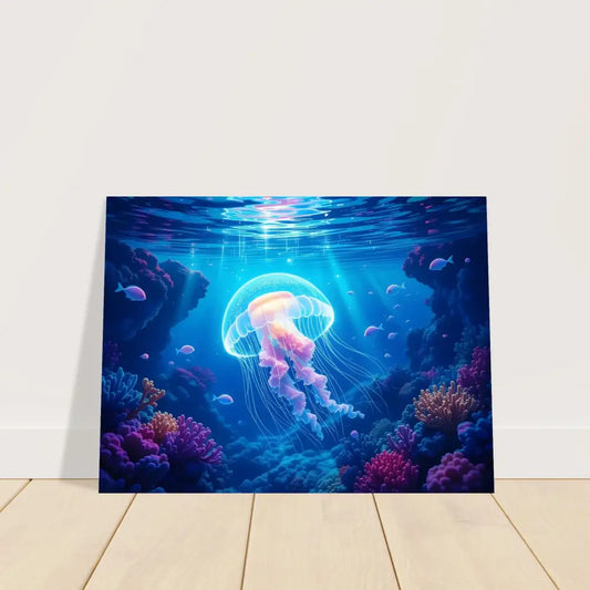 Underwater jellyfish art print on premium matte paper with wooden frame titled Cosmic Drift