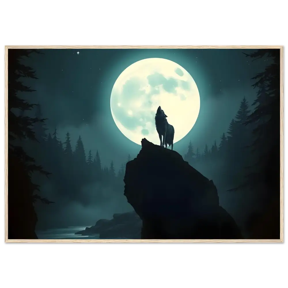 Framed wolf howling at the moon poster on premium matte paper by PixiOnyx Lunar Reverie