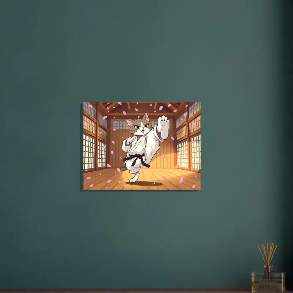 Karate Cat canvas print on premium matte paper with wooden frame from PixiOnyx