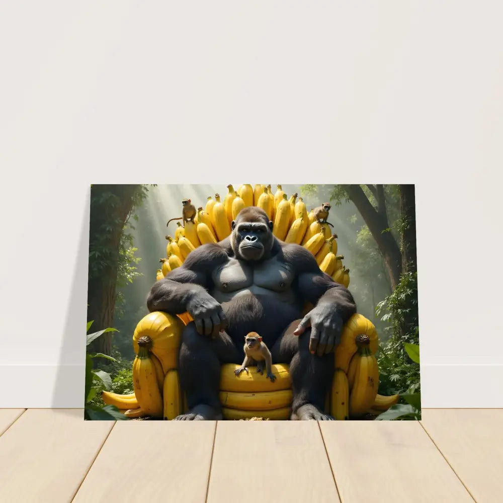 Gorilla on banana throne canvas print framed on premium matte paper royalty themed poster