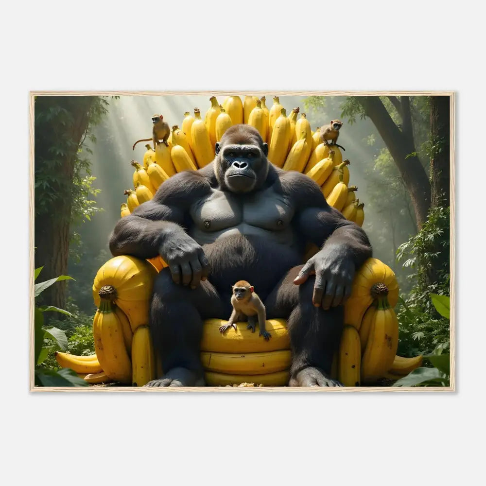 Gorilla king sitting on banana throne poster in PixiOnyx Primate Royalty collection