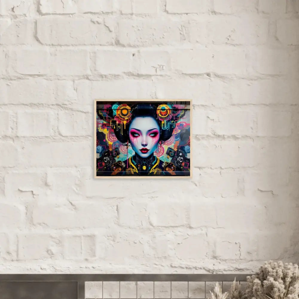 Colorful geisha portrait on wooden framed poster, premium matte paper Mech Shrine Geisha