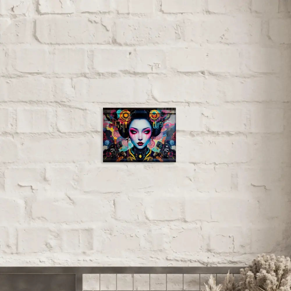 Colorful Geisha art print on premium matte paper framed in wood for Mech Shrine Geisha poster
