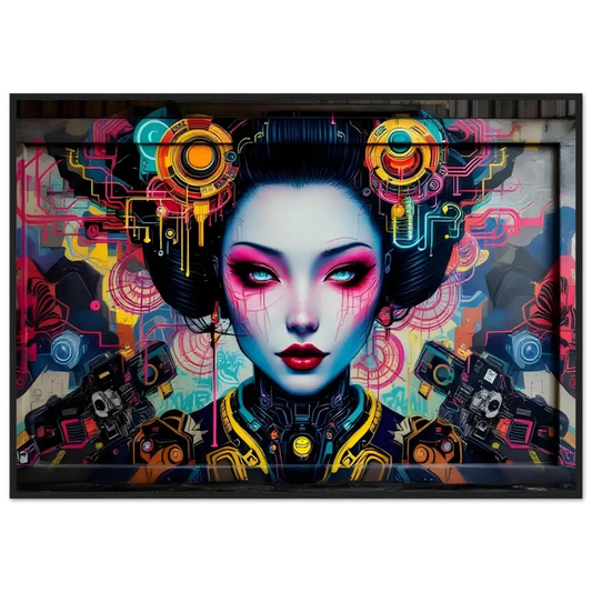 Cyberpunk geisha graffiti art on premium matte paper wooden framed poster Mech Shrine Geisha