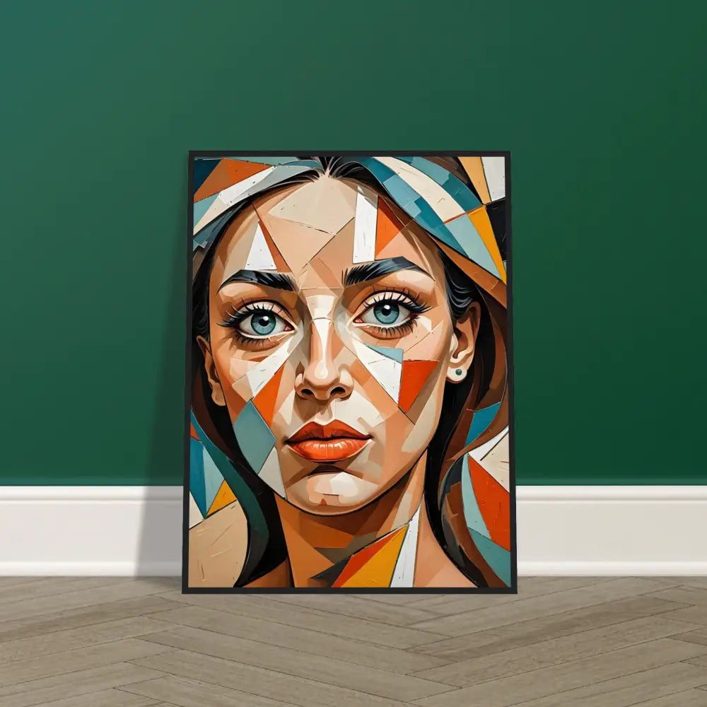 Framed geometric portrait of a woman on Premium Matte Paper Wooden Frame Poster
