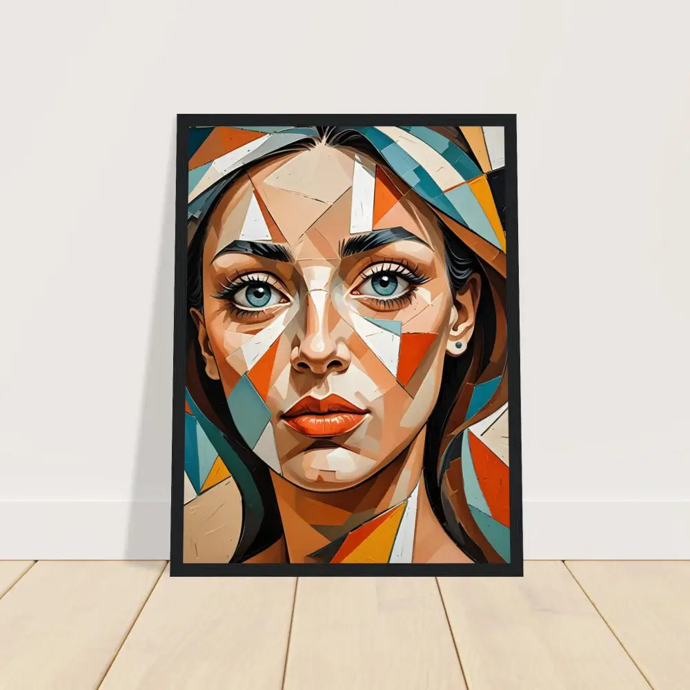 Framed geometric portrait displayed on Premium Matte Paper Wooden Framed Poster for PixiOnyx