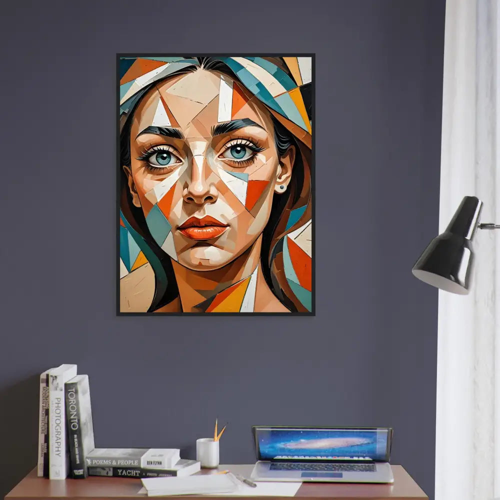 Framed geometric portrait on premium matte paper in wooden frame for modern decor