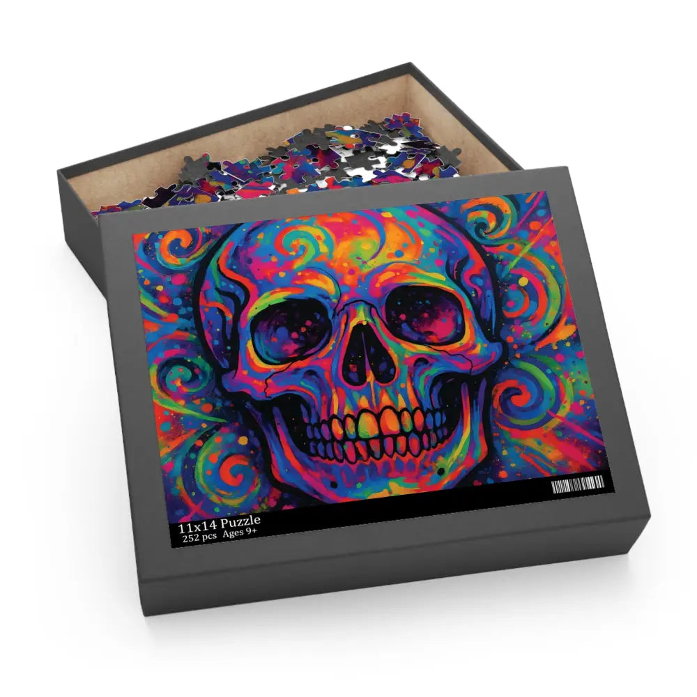 Colorful skull jigsaw puzzle in box vibrant psychedelic design PixiOnyx artwork