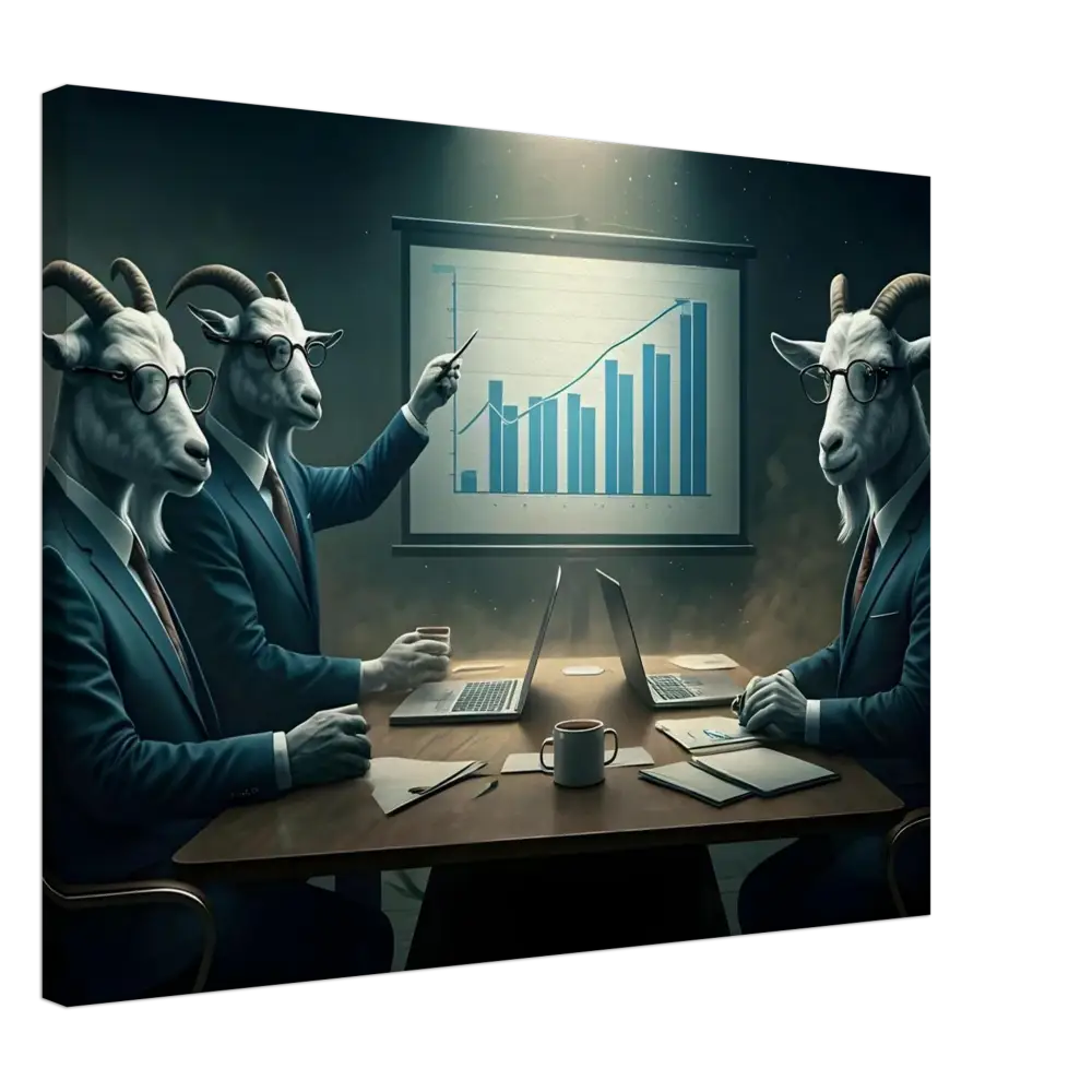 Goat-headed business executives meeting for Quarterly Goat Earnings Report Canvas