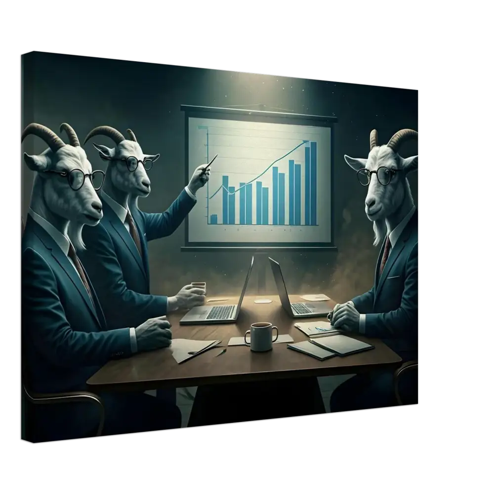 Goat-headed business executives discussing in a meeting for Quarterly Goat Earnings Report Canvas