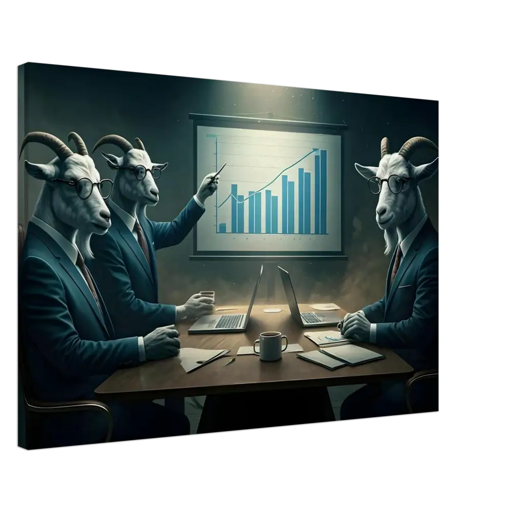 Goat-headed Business Executives Meeting in PixiOnyx Quarterly Goat Earnings Report Canvas