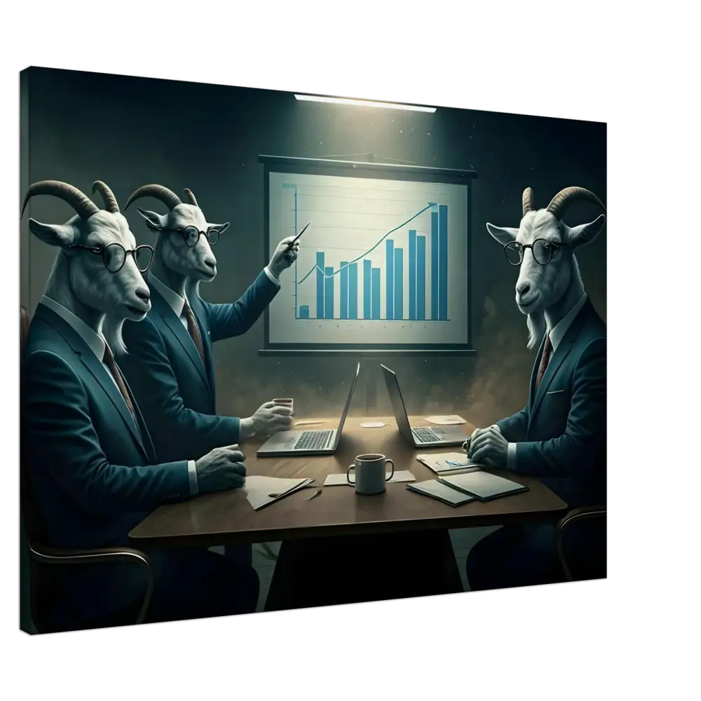 Goat-headed Business Executives Discussing in a Meeting for Quarterly Goat Earnings Report Canvas