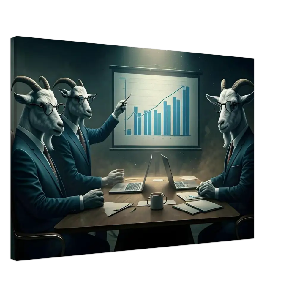 Goat-headed business executives discussing in a meeting for Quarterly Goat Earnings Report Canvas