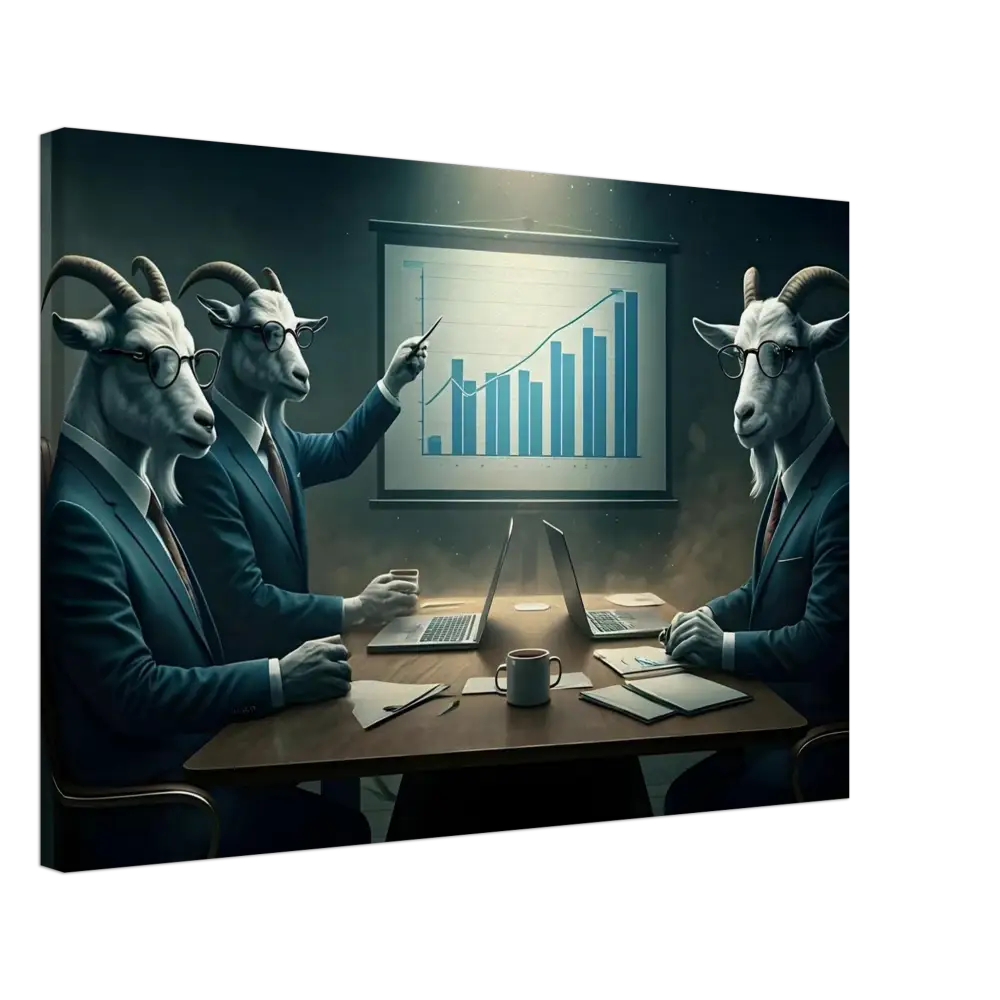 Goat-headed business executives analyzing data at a meeting in PixiOnyx Corporate Dreamscape