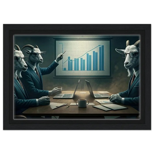 Goat executives analyzing a graph in the Quarterly Goat Earnings Report PixiOnyx Canvas