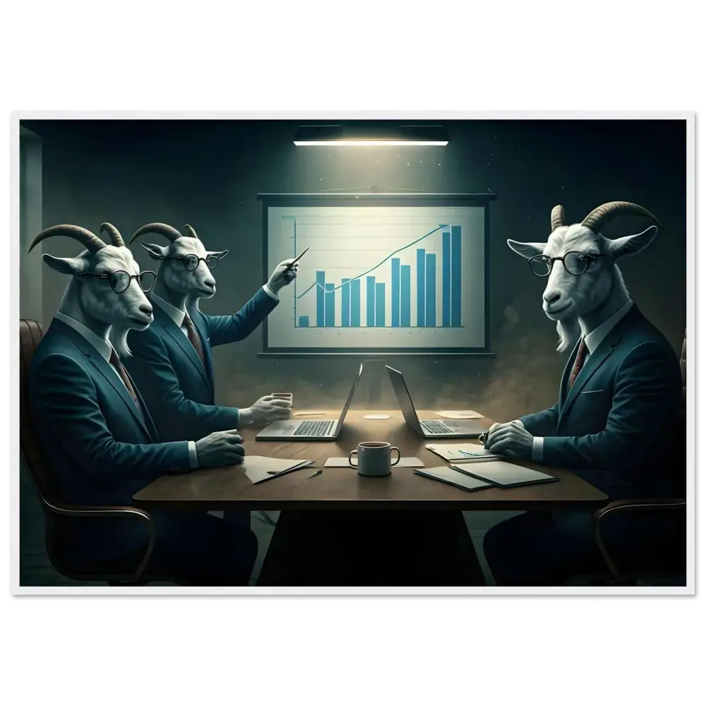 Goat-headed Business Executives Discussing Quarterly Earnings in a Meeting at PixiOnyx Wall Art