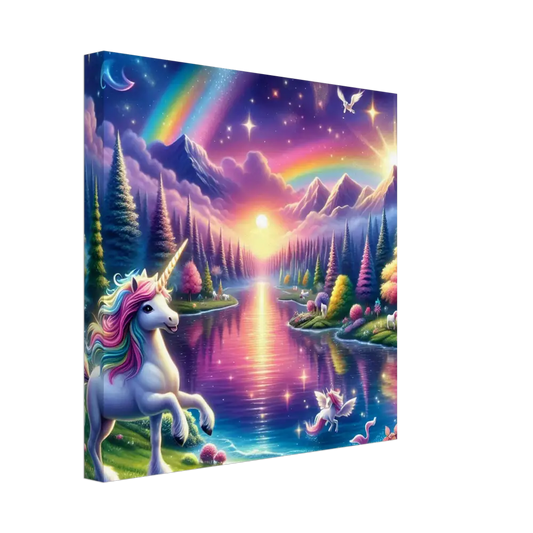 Whimsical unicorn canvas art from Rainbow Unicorn Fantasy Canvas by PixiOnyx Exclusive