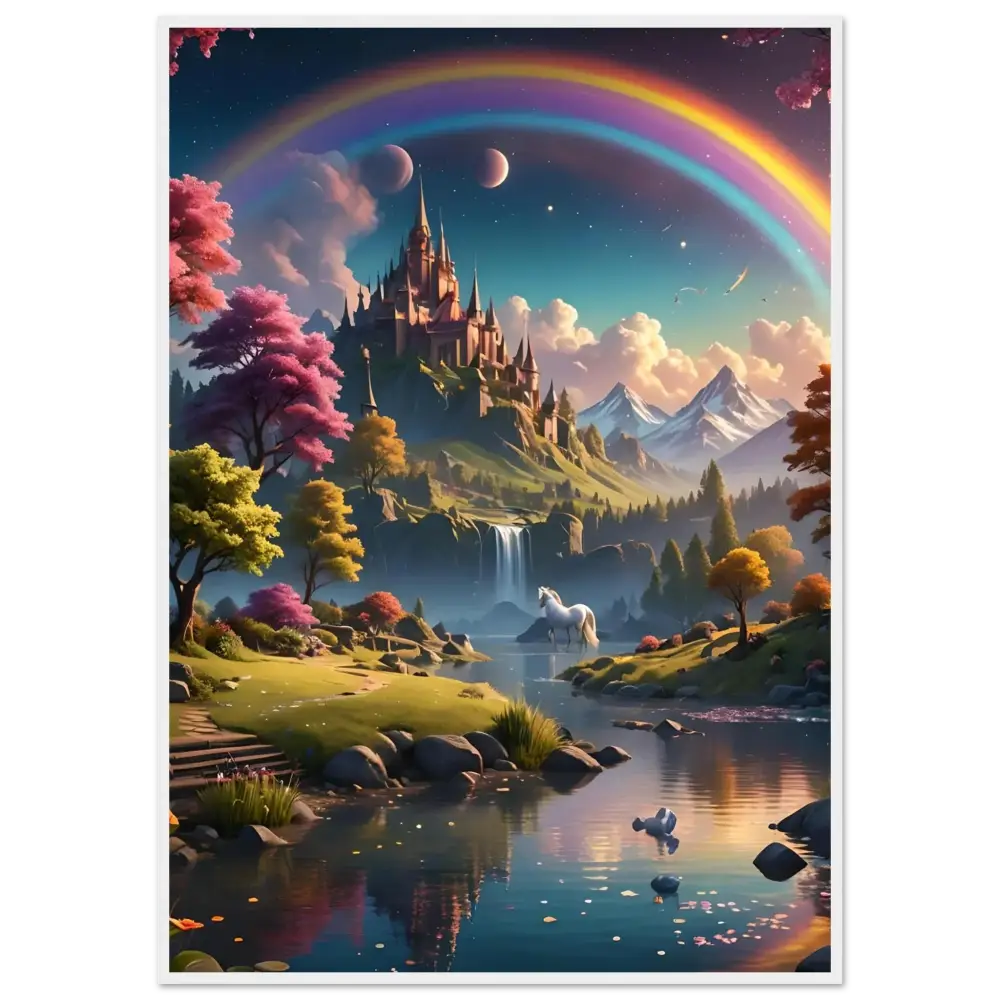 Fantasy castle landscape from Realm of the Rainbow Crown framed fantasy poster by PixiOnyx
