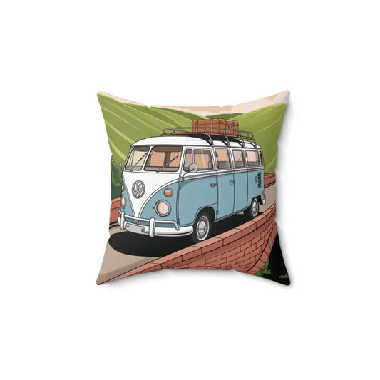 Square pillow cover featuring a vintage Volkswagen bus design, perfect for bohemian home decor