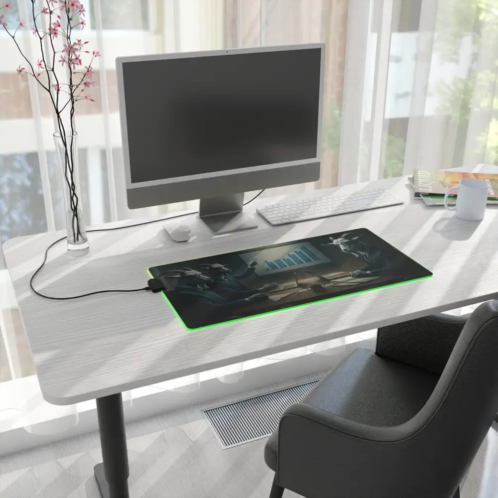 Illuminated RGB Gaming Mousepad on PixiOnyx Executive Vibes Desk Mat for Gaming and Work