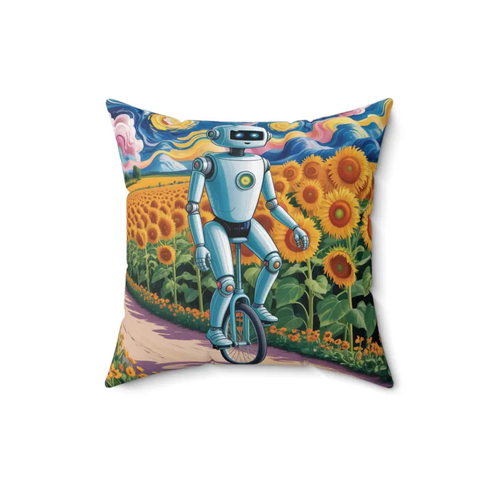 Robot Sunflower Pillow Cover for vibrant home decor and easy care in living rooms
