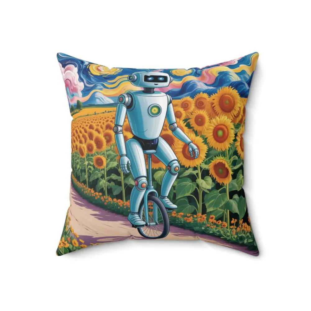 Decorative robot sunflower pillow cover for home decor and easy care instructions