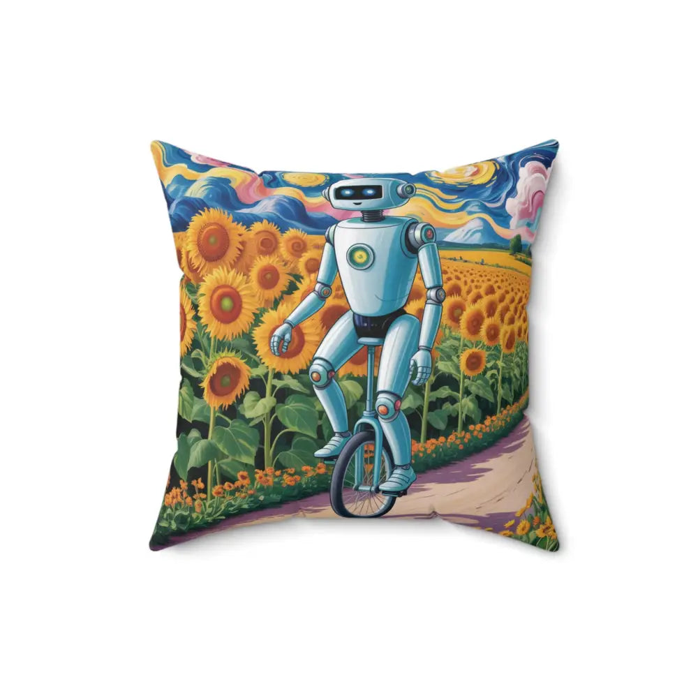 Square Robot Sunflower Pillow Cover for home decor, vibrant gift, easy care instructions
