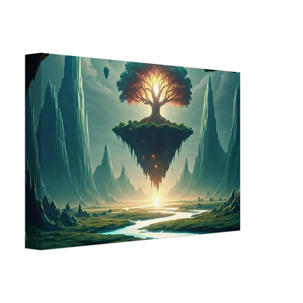 Floating island with glowing tree in Sanctuary of the Skyroot Canvas from PixiOnyx Floating Realm Series