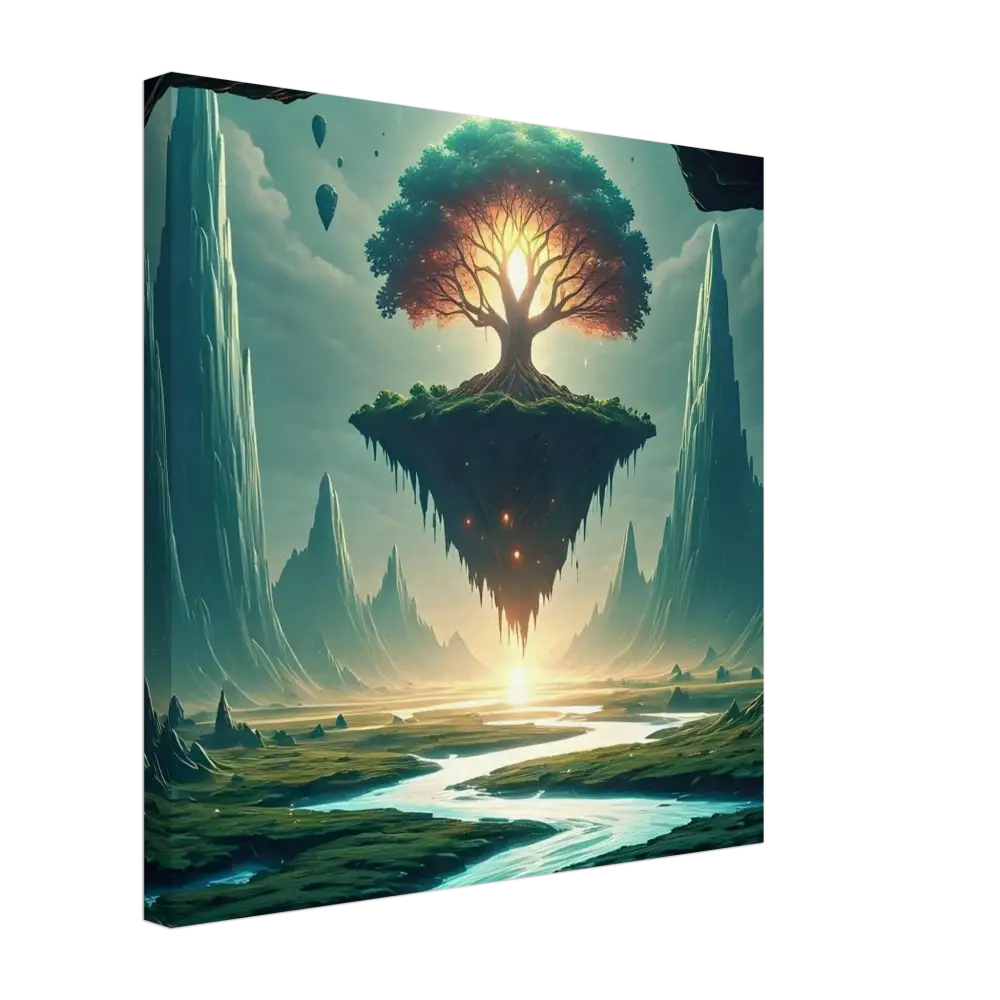 Floating island with glowing tree in Sanctuary of the Skyroot Canvas from PixiOnyx Floating Realm Series