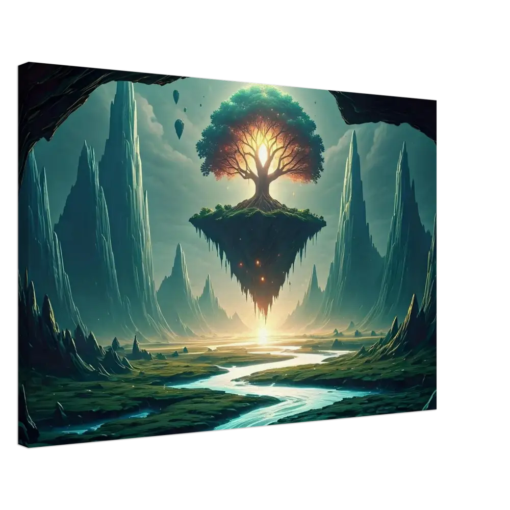 Floating island with radiant Tree from Sanctuary of the Skyroot Canvas PixiOnyx Floating Realm Series